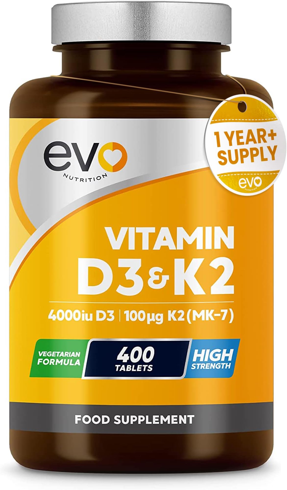 Vitamin D3 4000iu & Vitamin K2 100ug MK7 | 400 Vegetarian Tablets - 1 Year Supply | Cholecalciferol & Menaquinone | Made in the UK