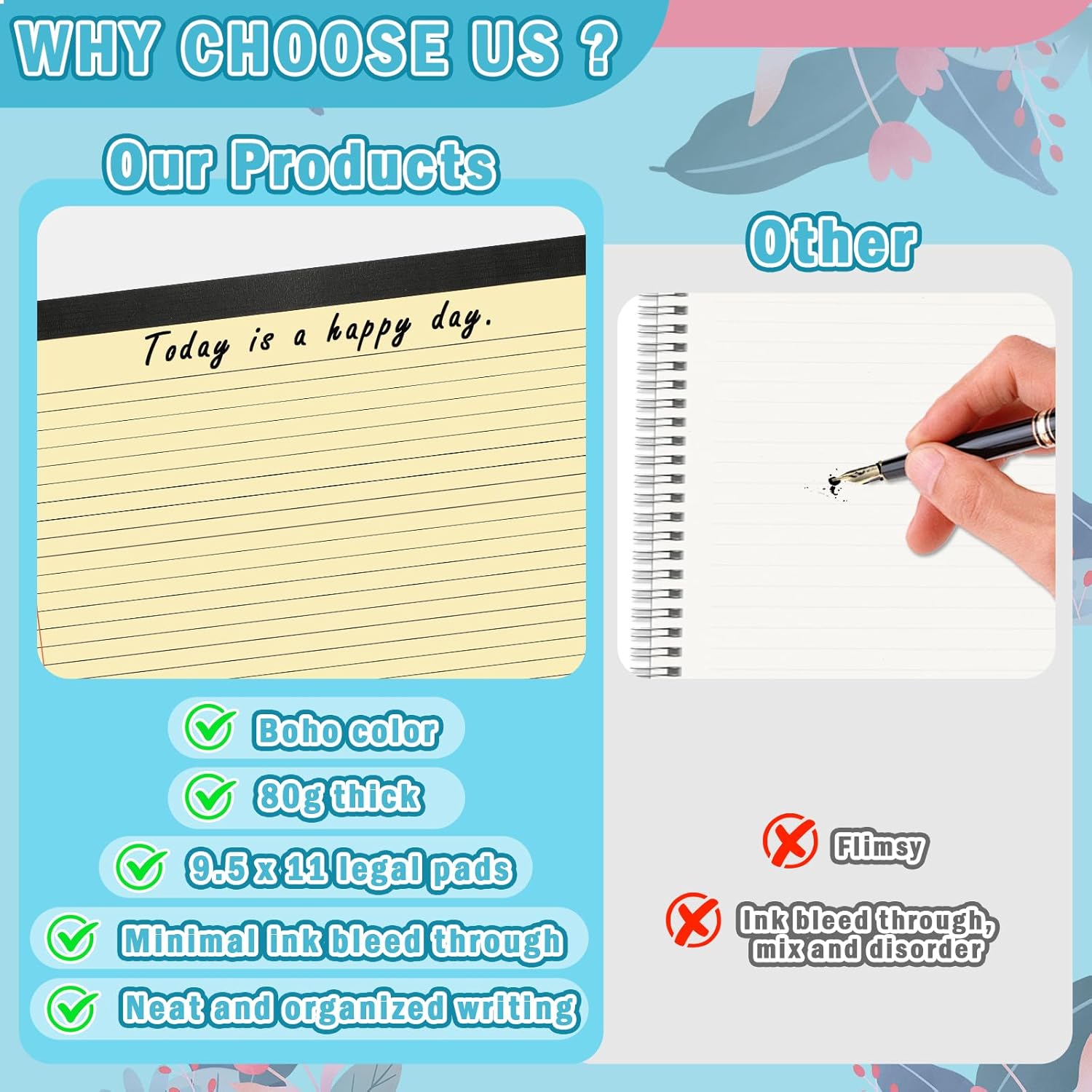 gisgfim 4 Pack 11" x 9.5" Legal Pads College Ruled Notepad Landscape Notebook 80 GSM Horizontal Lined Notebook Writing Pads Aesthetic Legal Pad for School Office Business (Pastel) - Image 4