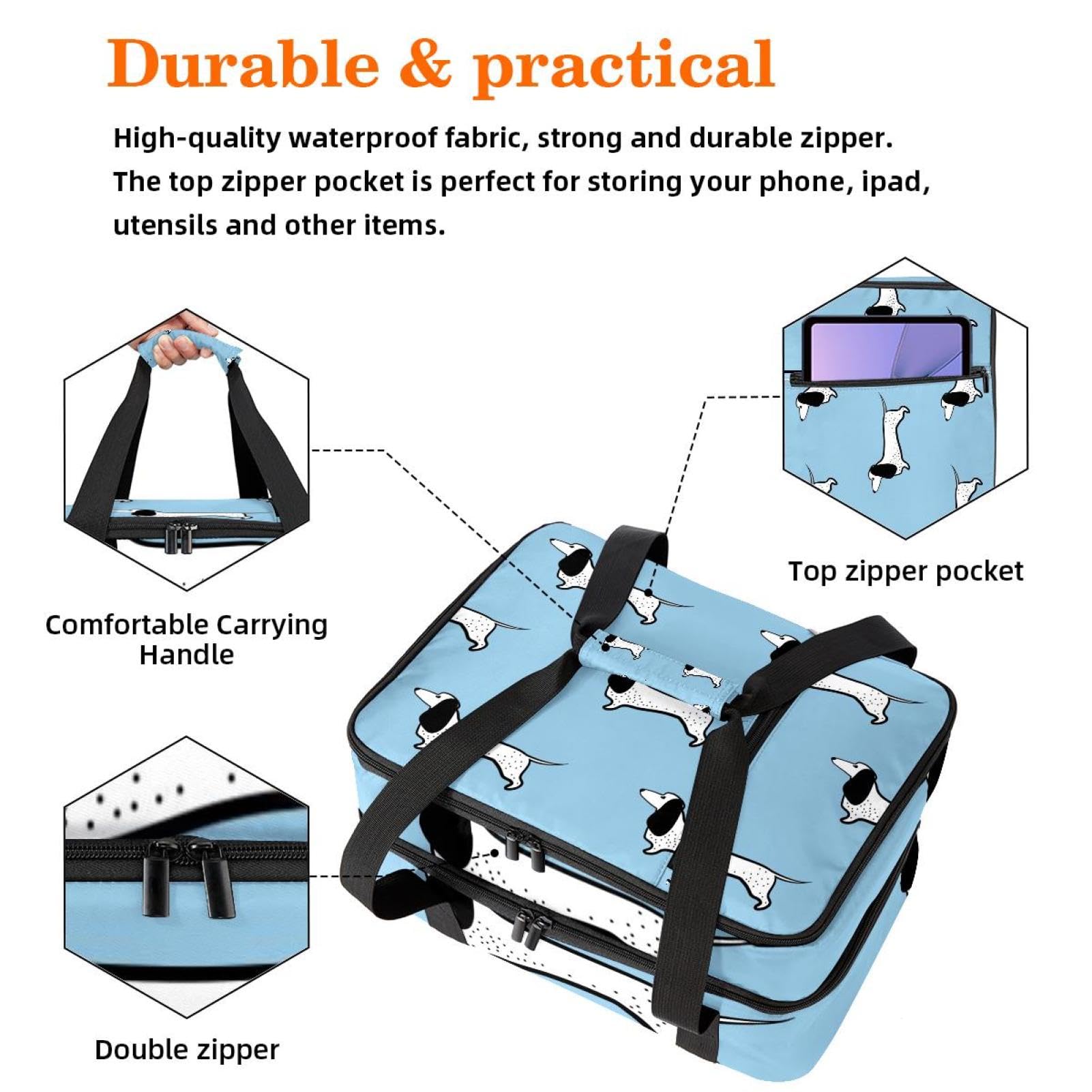Grand sac à déjeuner isotherme pour homme et femme, double couche, étanche, étanche, réutilisable, sac fourre-tout pour le travail, l'école, le pique-nique, la plage, le camping, les voyages, motif
