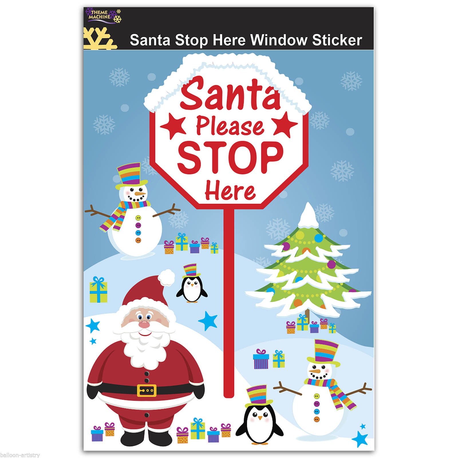 Santa Stop Here Window Sticker - Peel and stick on your window, please stop here Santa - snowman sign