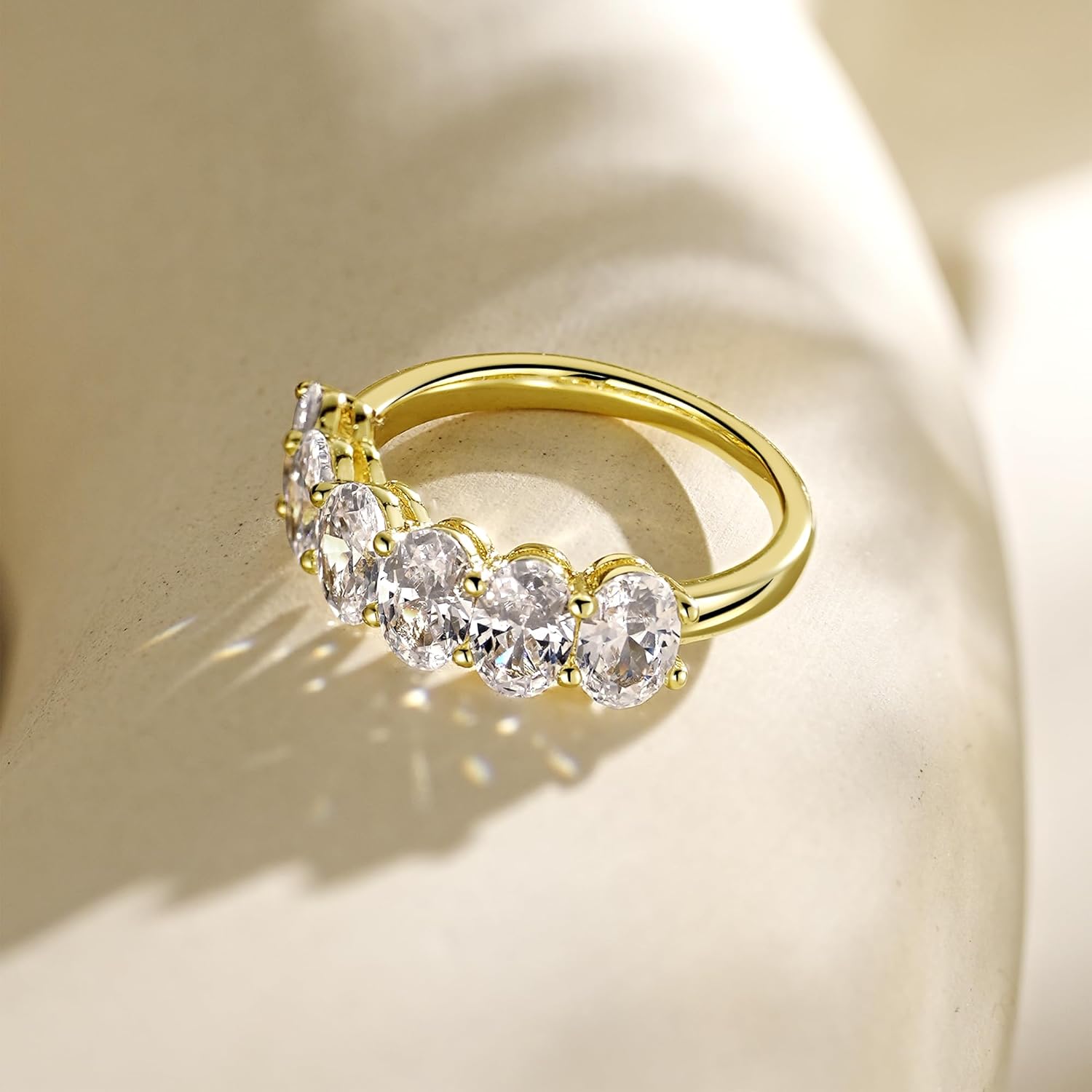 LUCA SMITH 0.5CT CZ Wedding Bands for Women 14K Gold Plated 6-Stone Oval Cut AAAAA Cubic Zirconia Simulated Diamond Stackable Half Eternity Engagement Promise Anniversary Ring for Her Size 6-10 - Image 8