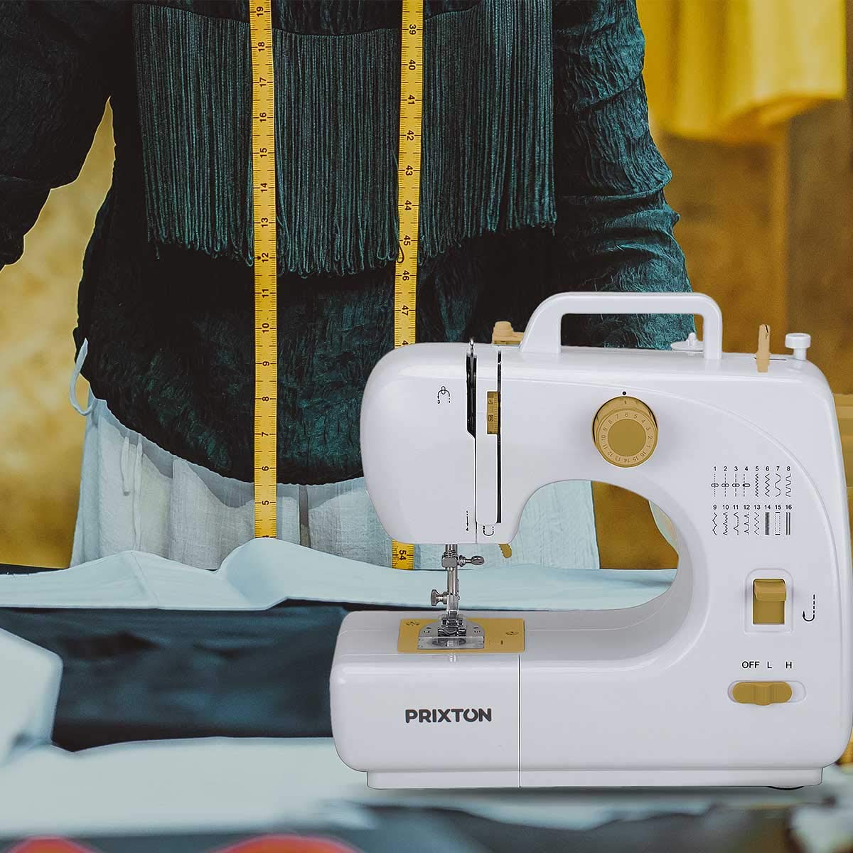 PRIXTON P120 - Maquina de Coser con Cajón para Accesorios, Lámpara Integrada LED y 16 Tipos de Puntadas Diferentes, Incluye Pedal (Reacondicionado)