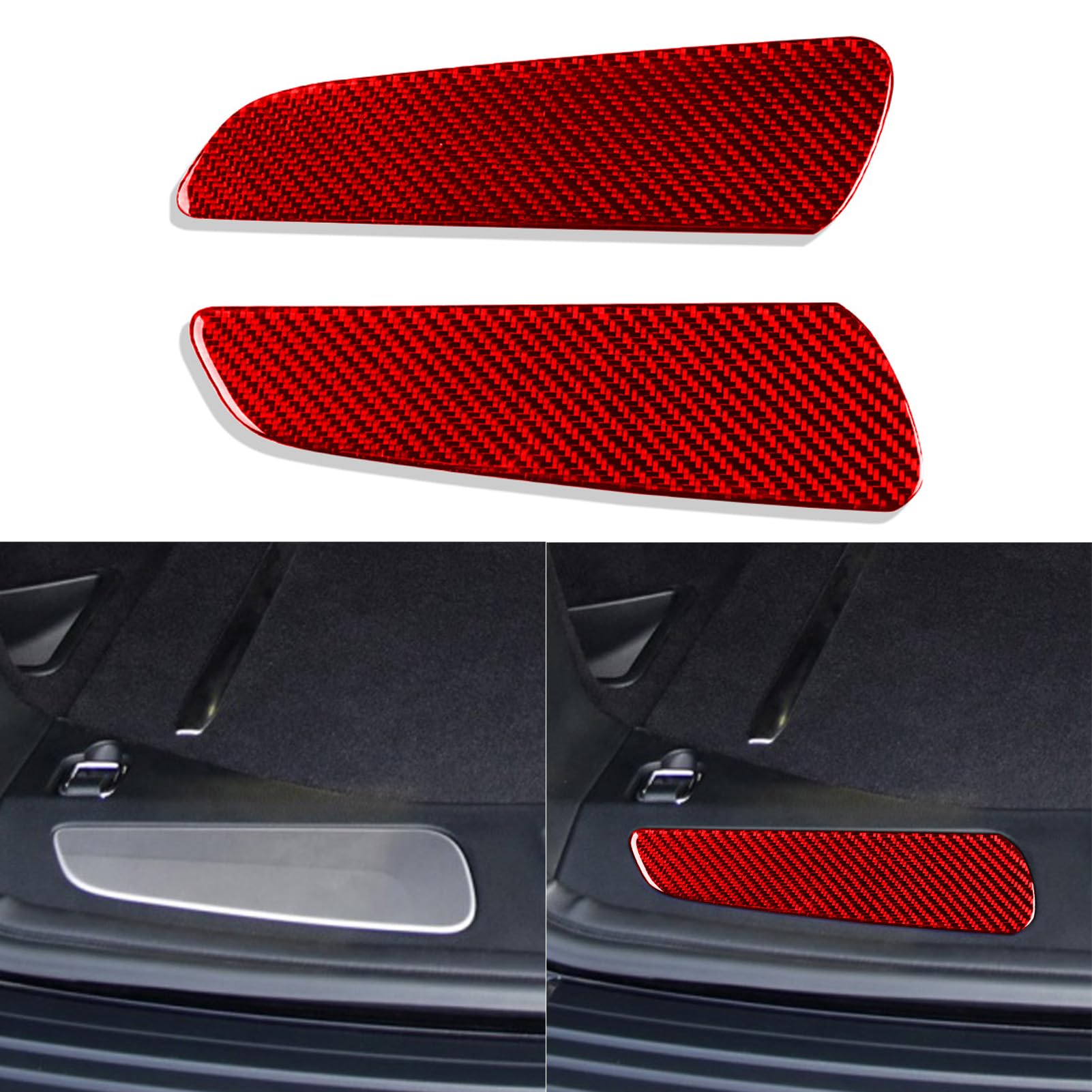 PJFUS Real 3K Red Carbon Fiber Car Rear Trunk Inner Guard Plate Panel Decorative Pads Cover Trim Sticker Compatible with Jeep Grand Cherokee WK2 2011-2020 Auto Interior Accessories