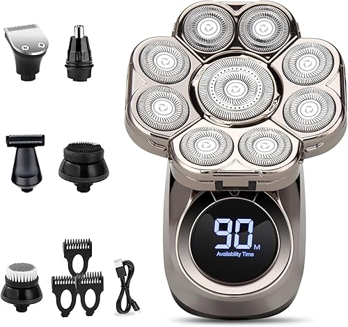 Afeitadoras de cabeza 9D para hombres calvos, afeitadora eléctrica para hombres, kit de aseo 6 en 1 para hombre con recortadora de pelo de nariz,