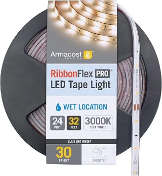 Armacost Lighting RibbonFlex Pro Soft White 3000K, 30LEDs/M, 10M, 24V Outdoor Tape Light 144450