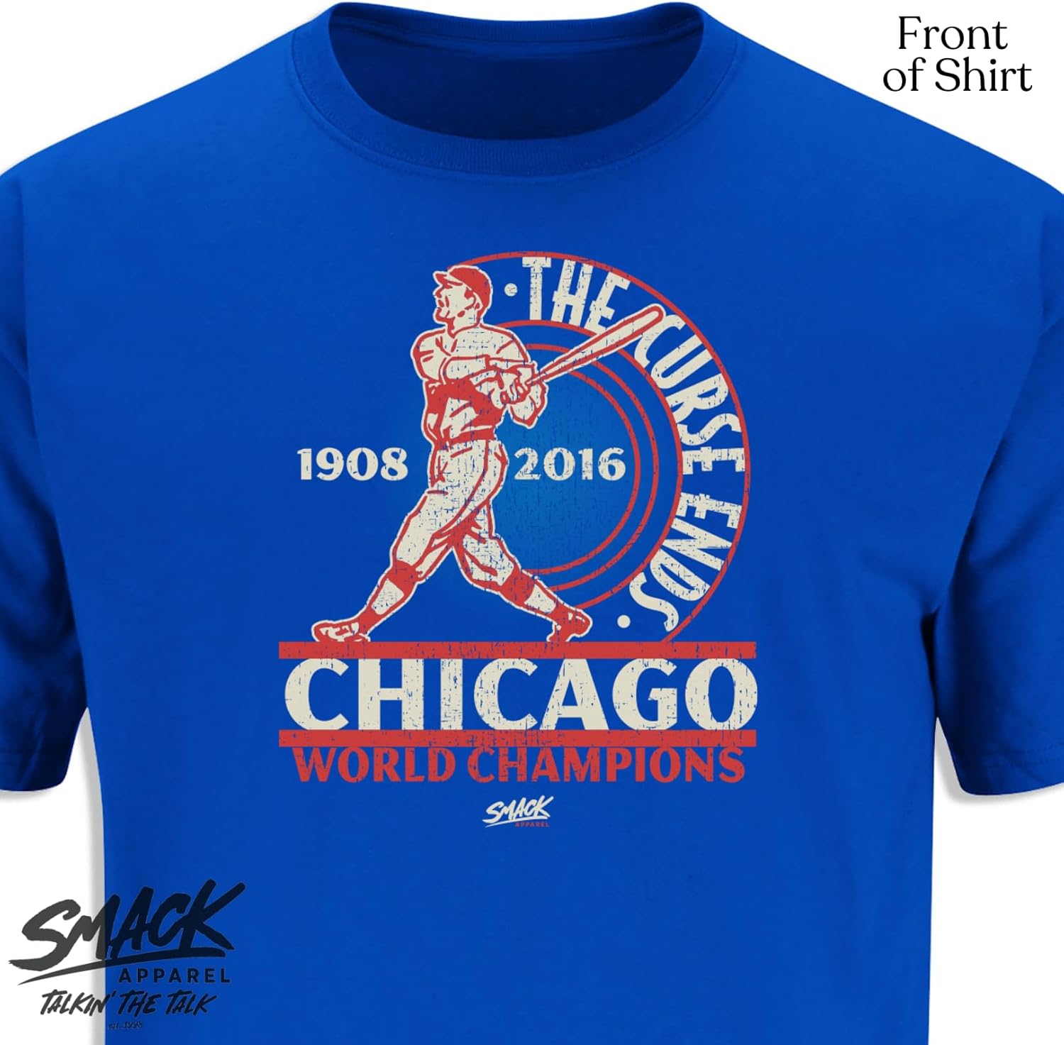 Chicago Baseball Fans. The Curse Ends Royal T-Shirt (Sm-5x)