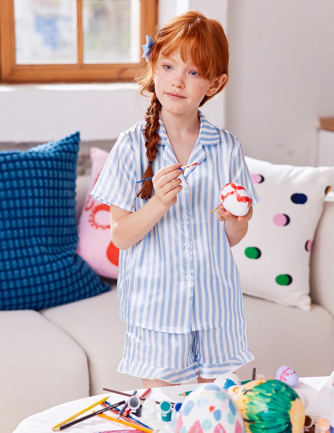 Arshiner Girls Pajamas Silk Satin Pajama Set 2 Piece Button Down Pjs Ruffle Sleepwear - Image 2