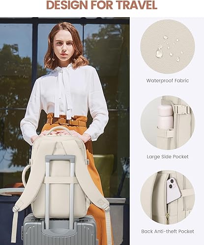 Miniatura 6 de LOVEVOOK Mochila de viaje para mujer y hombre, Beige, Mochilas de viaje