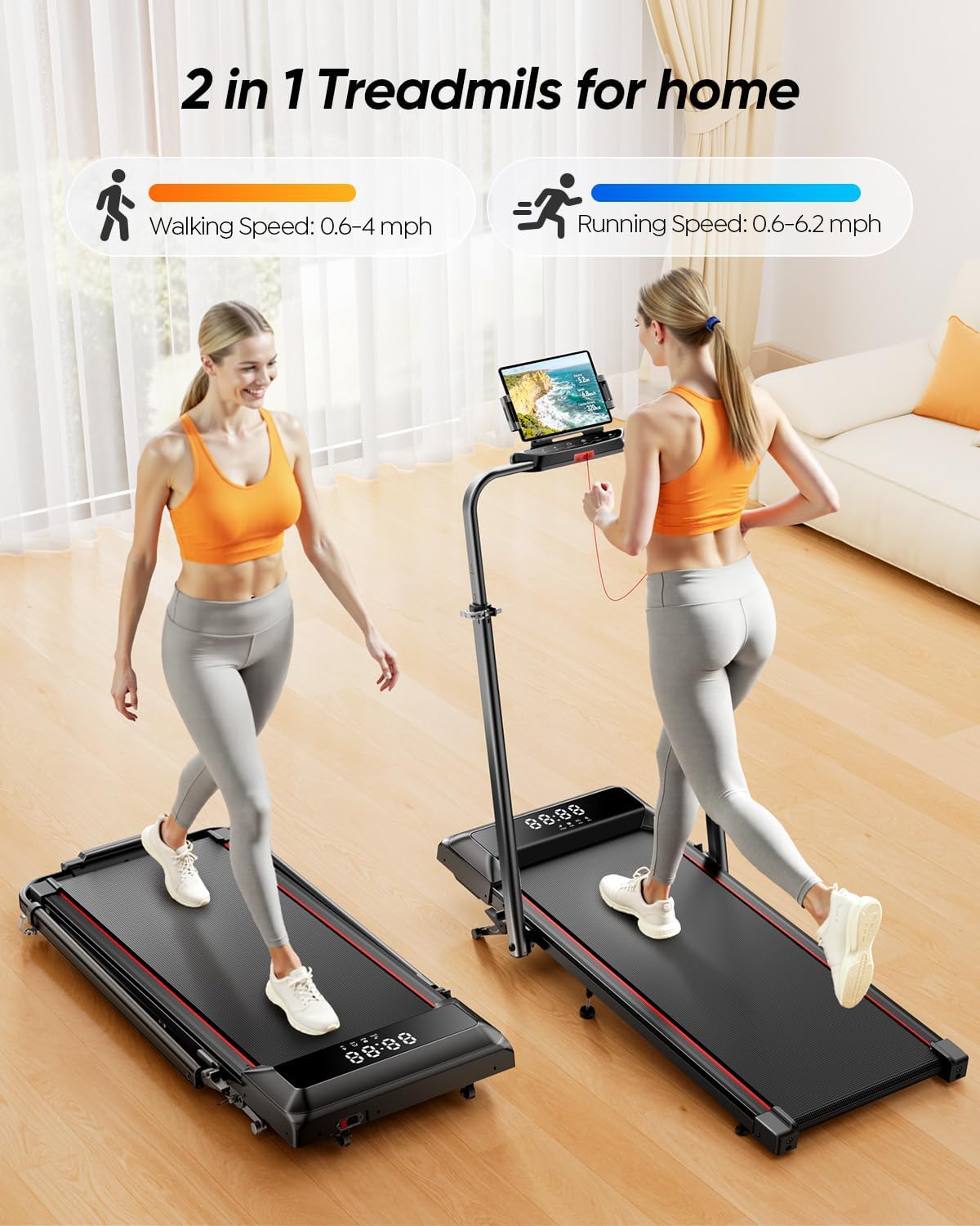 Acezoe Walking Pad with 12% Incline & Height-Adjustable Handlebar, 5-in-1 Foldable Treadmill for Home & Office, Portable Under Desk Treadmill with LED Display & App Control