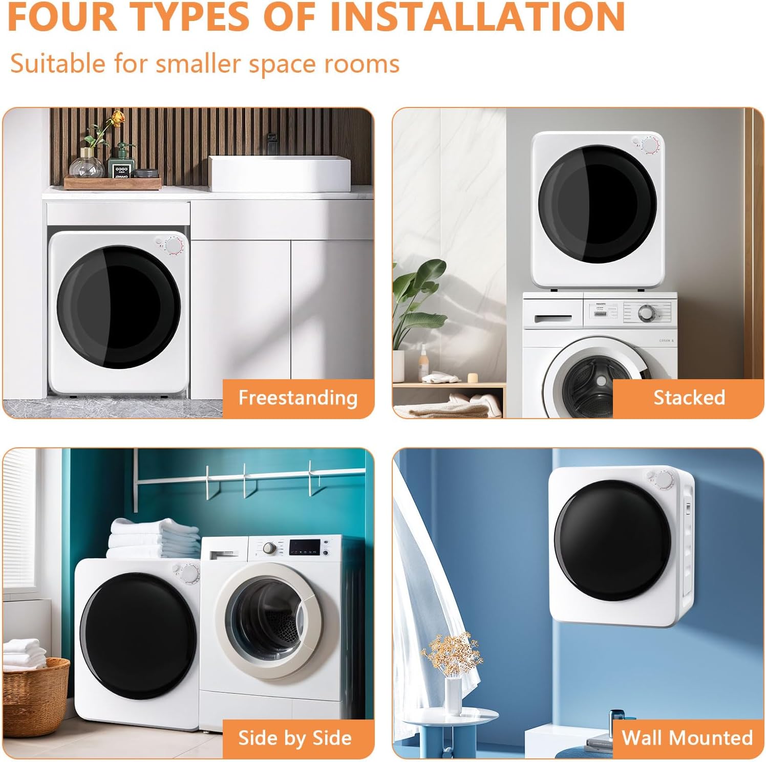 120V Portable Clothes Dryer, 800W Compact Laundry Dryer, Easy Control, 1.8 Cu.Ft Front Load Stainless Steel Electric Dryers Machine with Simple Control Knob for Apartment, RV, Dorm