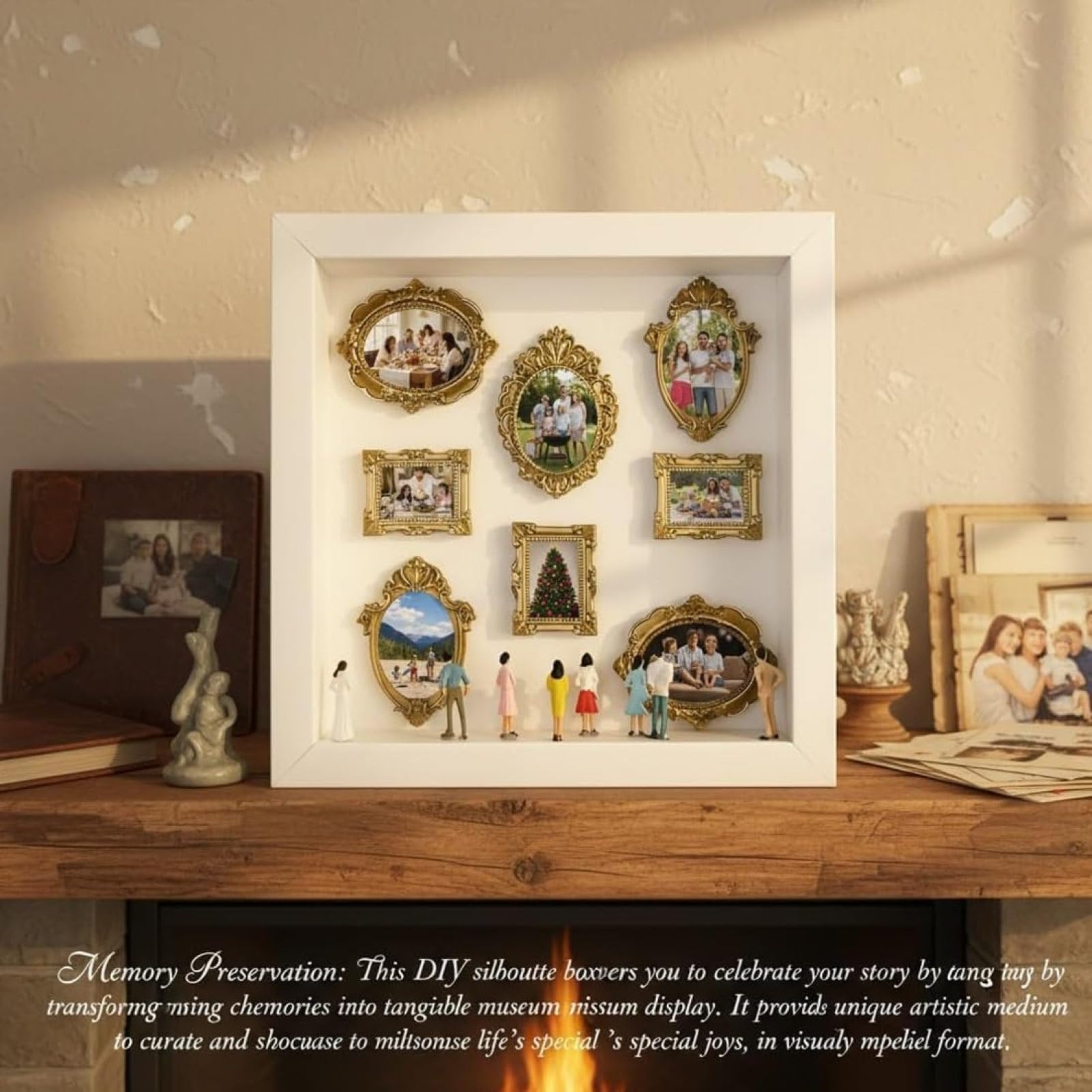 DIY Mini Museum Silhouette Box - Shadow Box Frame Kit Con 11 Cornici Dorate & 8 Figurine | Per San Elegante, Anniversari E Matrimoni | Vetrina Illuminata Per Ricordi Familiari