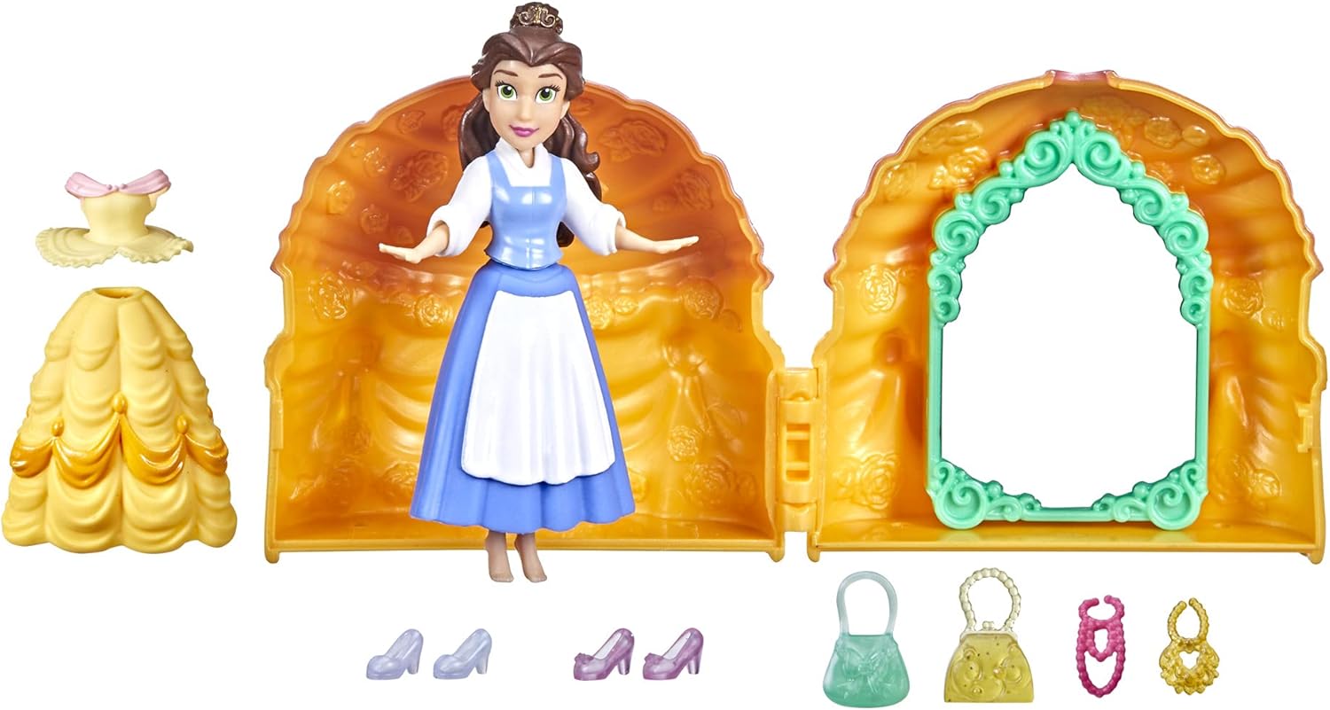 Disney Princess Secret Styles Fashion Surprise Belle, Mini Doll Playset with Extra Clothes and Accessories, Toy for Girls 4 and Up