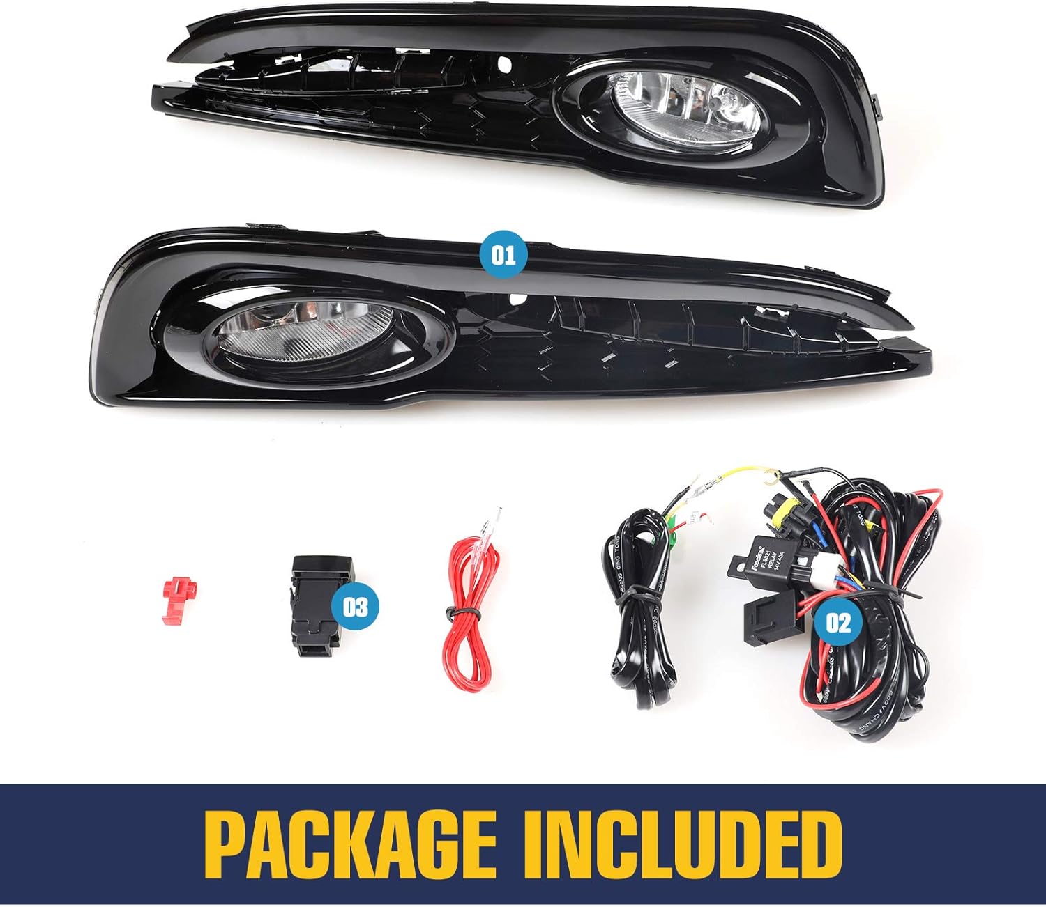 Fog Lights for Honda Civic Sedan 4-Door 2013 2014 2015 with H11 12V55W Halogen Bulbs Fog Lamps Assembly Included Wiring Kit & Switch-1 Pair (Clear Glass Lens)