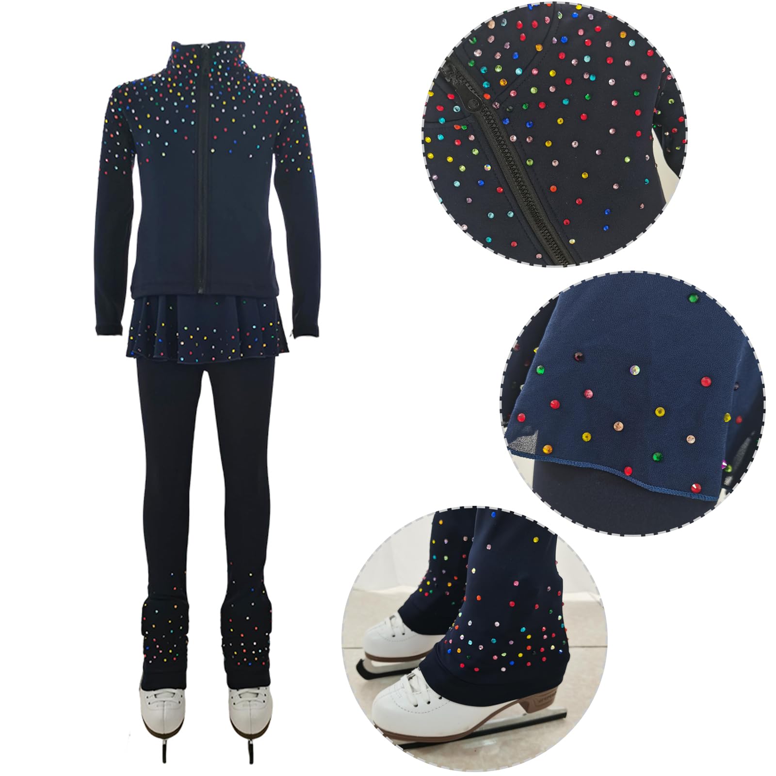 LIUHUO Eiskunstlauf-Trainingshose, Jacken, Mädchen, Damen, Fleece, glänzend, bunt, Diamanten, bequem, warm, Trainingsanzug