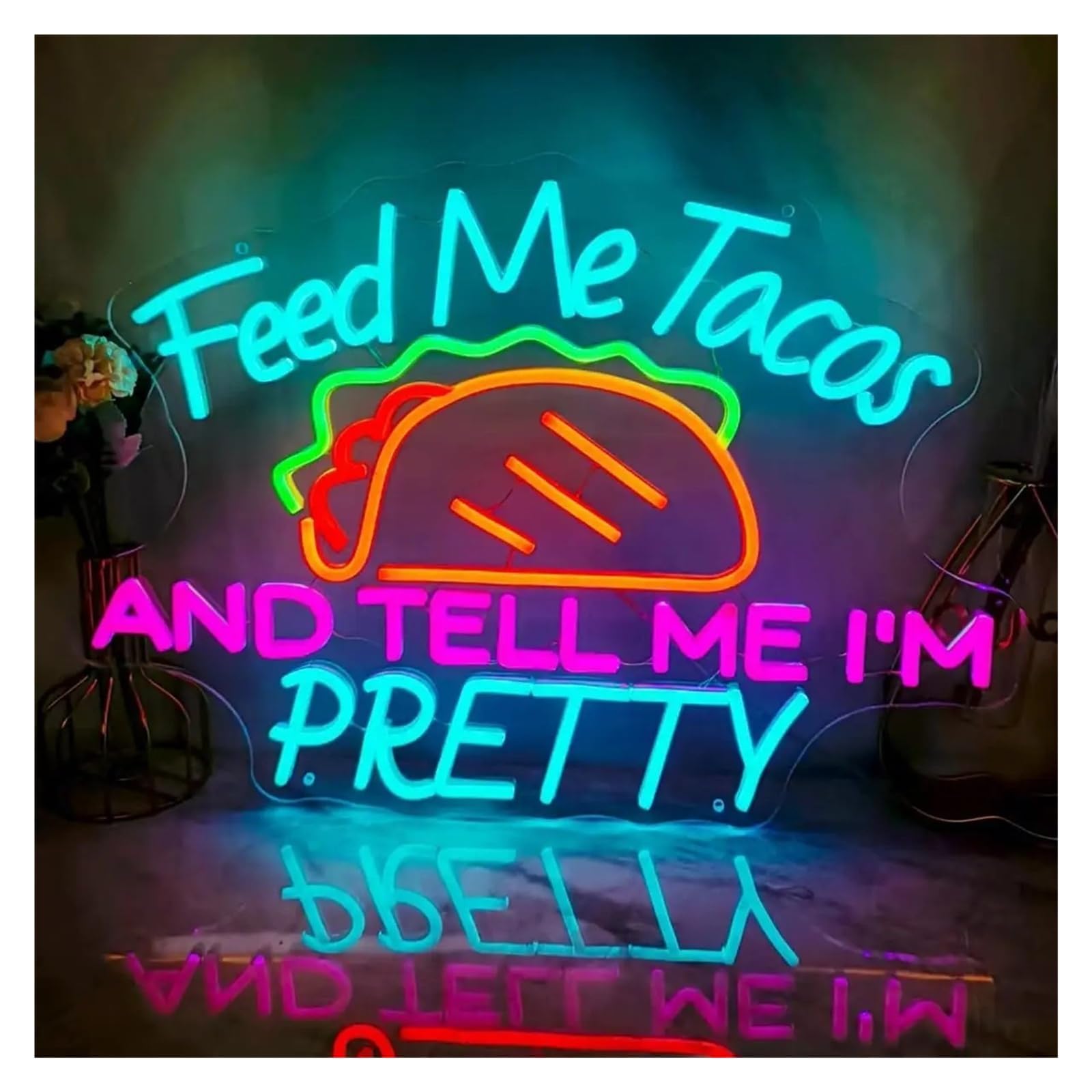XENITE Hanging Art Neon Signs Feed Me Tacos Neon Sign USB LED Light for Mexican Food Restaurant Shop Bedroom Decoration 48X37cm