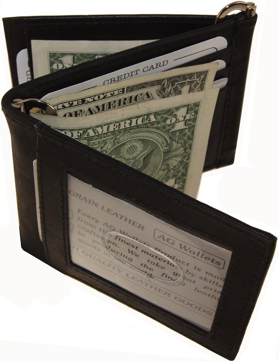 Wallet Men S Cow Leather Double Money Clip Z-Fold Trifold 9 Cards Outside Id