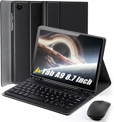 TUNKARMOR Funda para teclado para Tab A9 de 8.7 pulgadas (2023) - Funda delgada con teclado desmontable y ratón con soporte para bolígrafo, función