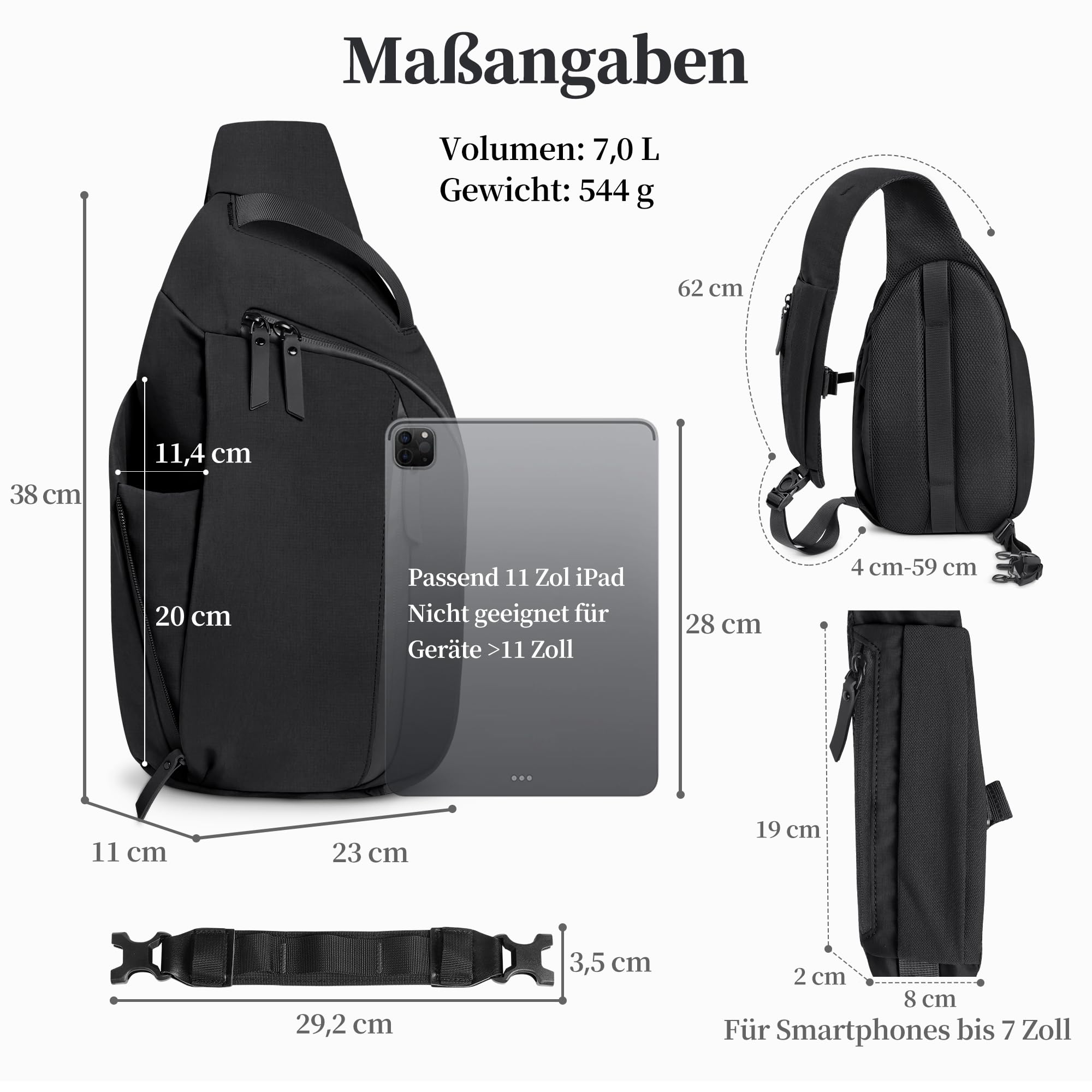 Geestock Umhängetasche linke Schulter für Herren, Sling Rucksack mit Flaschenhalter & MOLLE Stabilisierungsgurt, ein Schultergurt Seitentasche EDC Daypack für Wandern, Radfahren, Outdoor