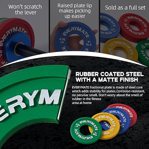 Miniatura 4 de EVERYMATE Juego de 8 placas de peso fraccionarias de goma, par de placas de peso de 0.25 libras, 0.5 libras, 0.75 libras, 1 libra para pesas