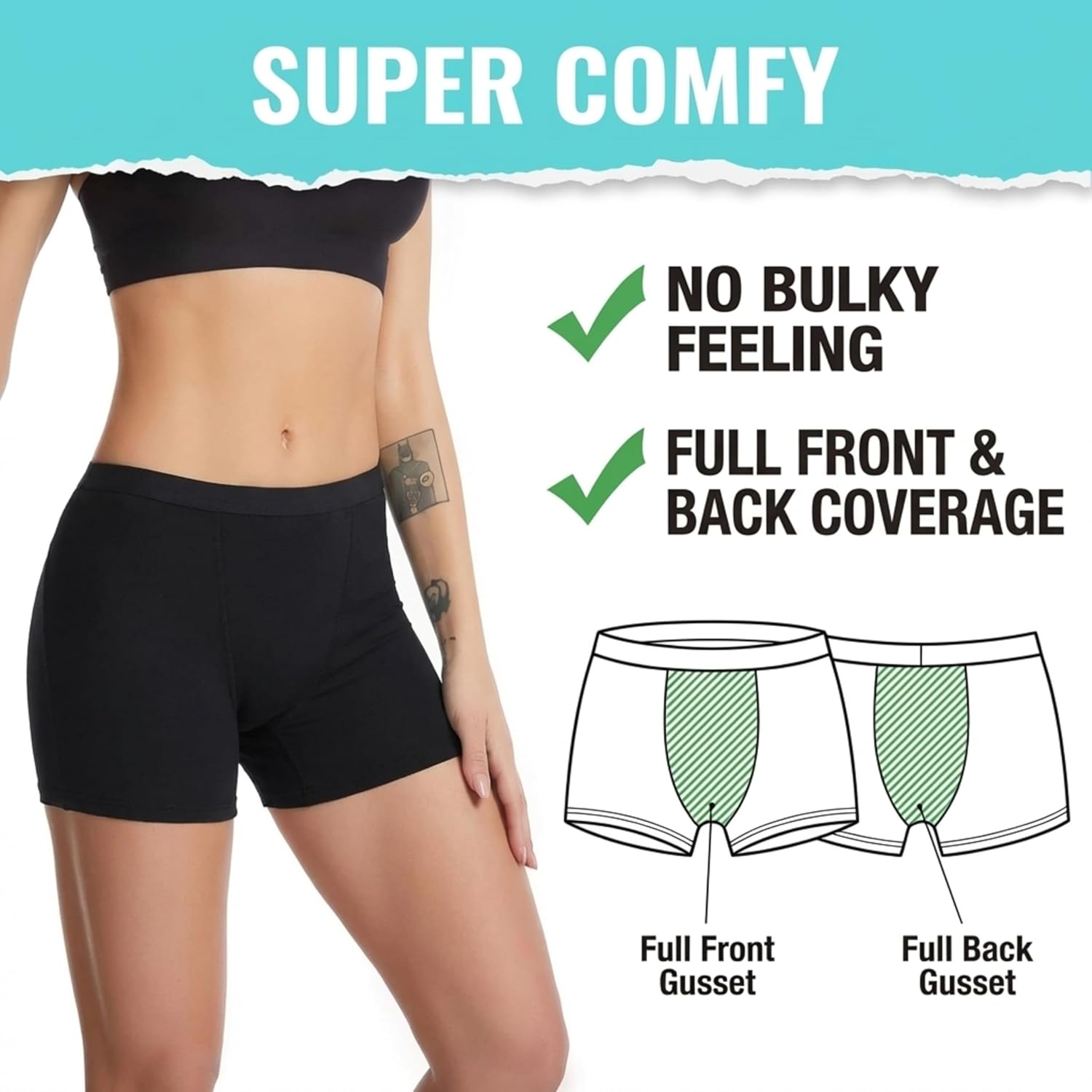 Organic Cotton Period Underwear Boyshorts, Period Sleep Short Boxers for Women Shorty Jim Jams (Pack of 1)