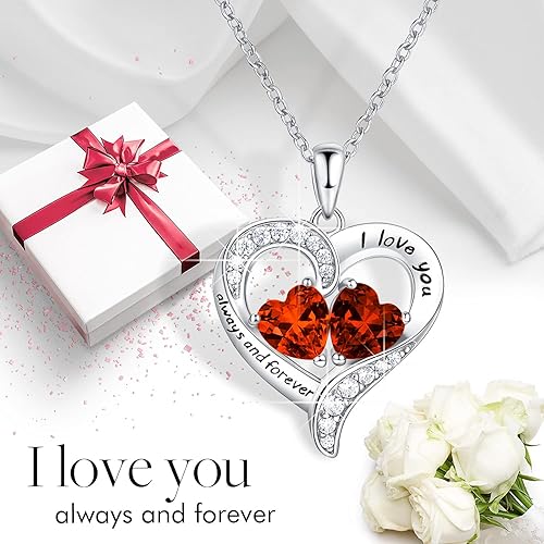 Miniatura 2 de BlingGem Collares de corazón para mujer, collar de plata de ley 925 con piedra natal para mujer con 2 piedras natales, joyería para mujer, collar