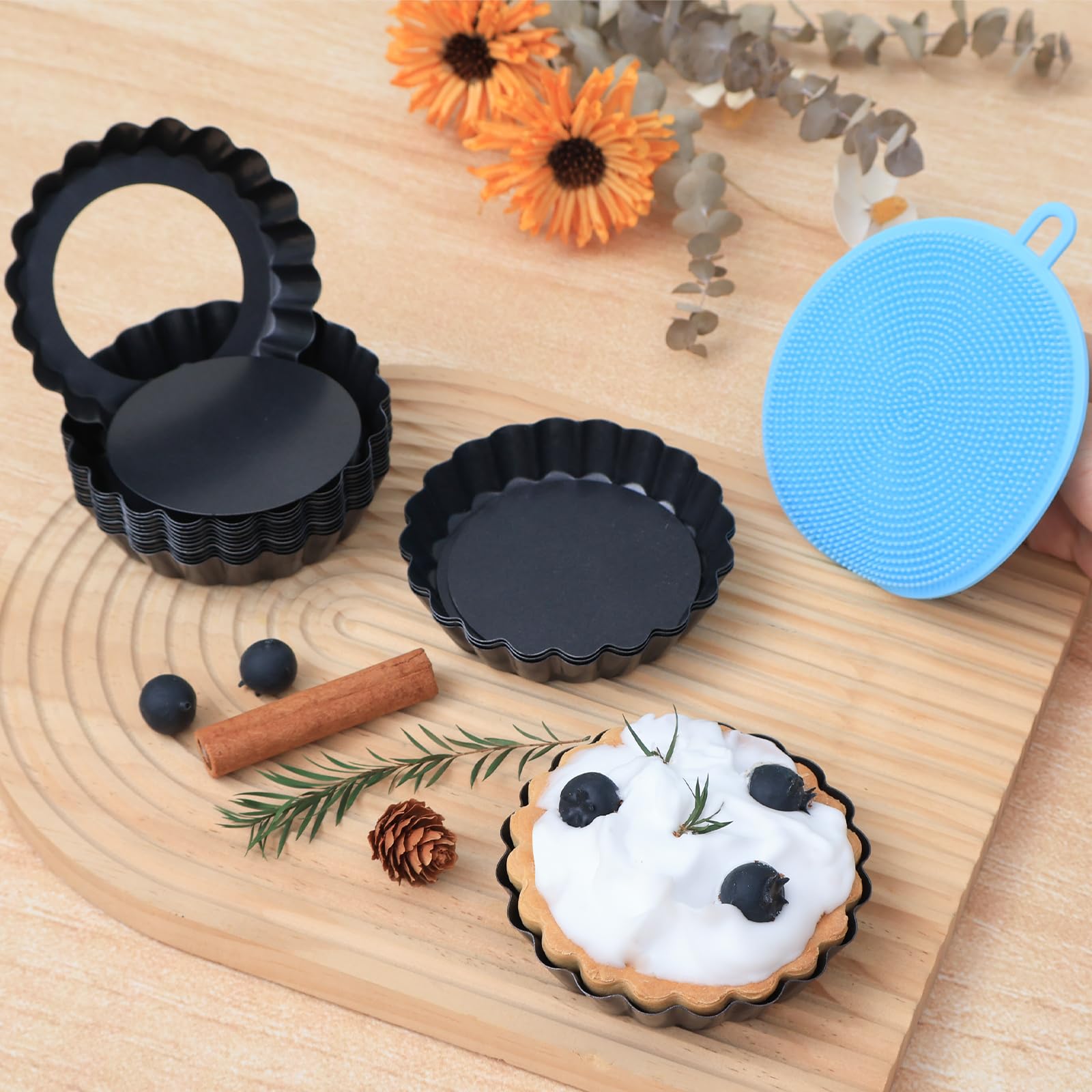 Set di 16 mini teglie per crostate con fondo rimovibile: antiaderenti da 10,2 cm, bordo scanalato, stampi robusti in acciaio al carbonio per torte, frutta, uova, torte, adatti per panettieri