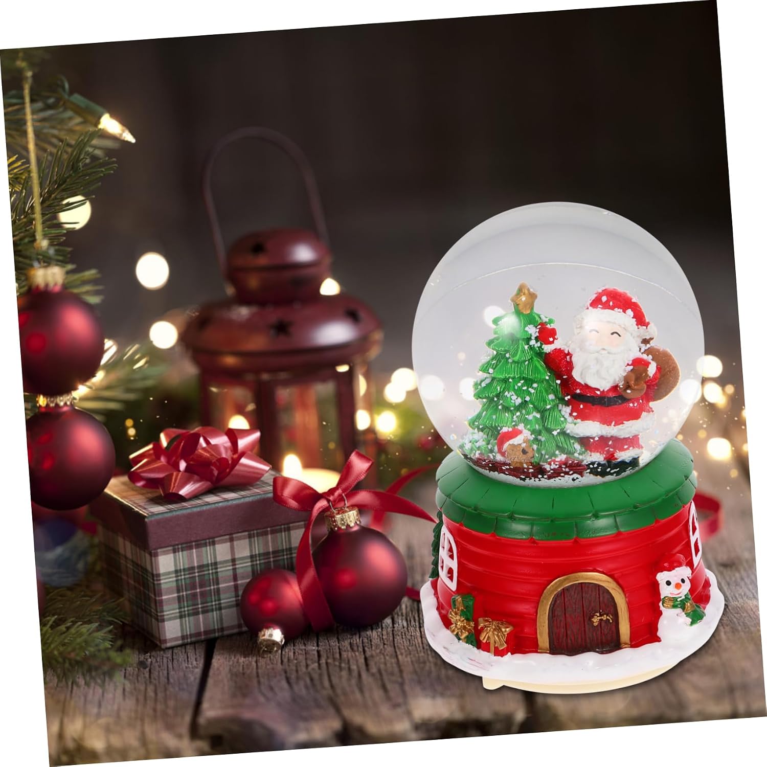 SOLUSTRE Christmas Musical Globe Santa Led Lighted Holiday Desktop Ornament Creative Decoration for Home and Festive Gatherings