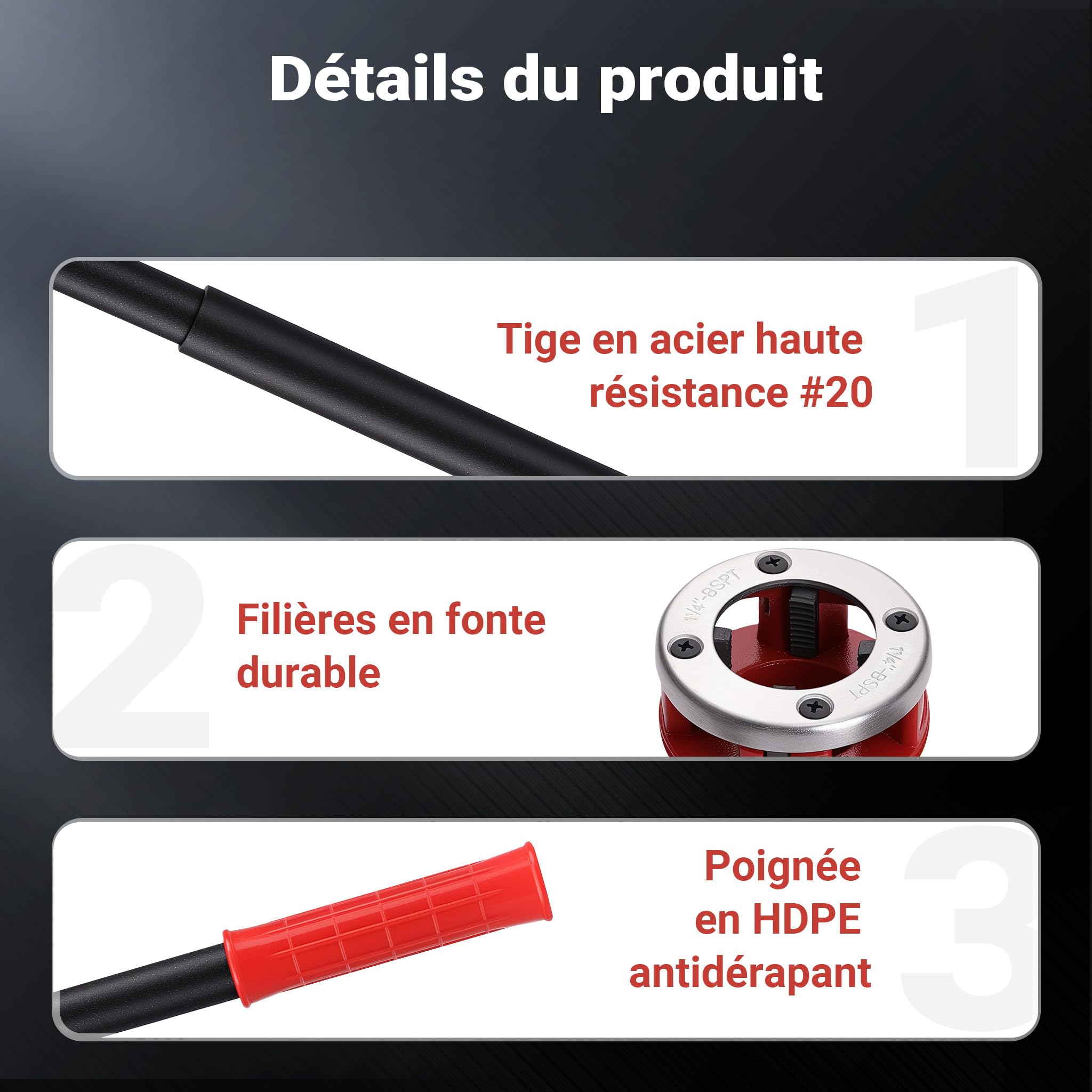 Coffret Filières de plombier à Tête interchangeable Taraud Coupe-tube 9 Pièces Outil Plomberie