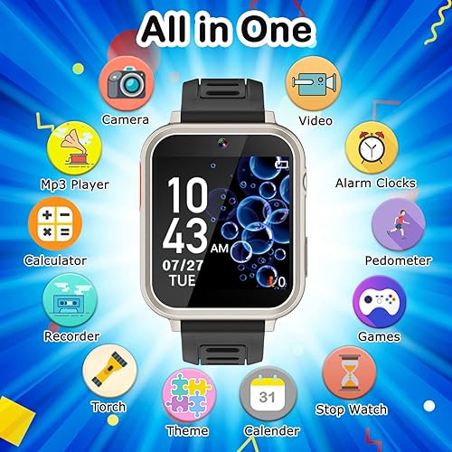 Miniatura 2 de Reloj inteligente para niños con 24 juegos de rompecabezas, pantalla táctil HD, cámara de video, reproductor de música, podómetro, alarma,