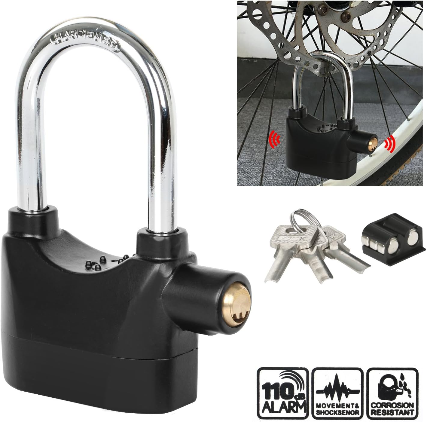 TRIXES 110db Alarmed Heavy Duty Weatherproof Long Shackle Padlock