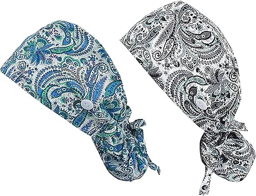 FOHEEL Gorro de cirugía con botones y lazo para mujer, pelo largo