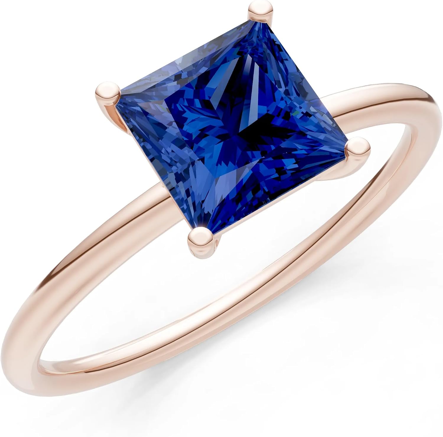 PEORA Solid 18K Rose Gold Solitaire Ring - 1.50 Ct Created Blue Sapphire for Women ; 6x6mm Princess Cut Cut Promise, Engagement or Anniversary Ring, Jewelry Gift, w/Jewelry Box 10