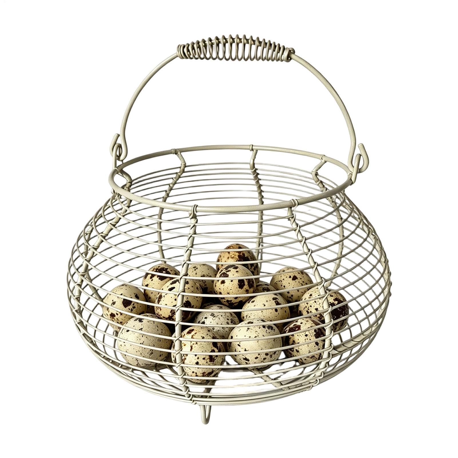 Cesta de recolección de huevos: organizador de alambre tejido vintage para cocina de granja
