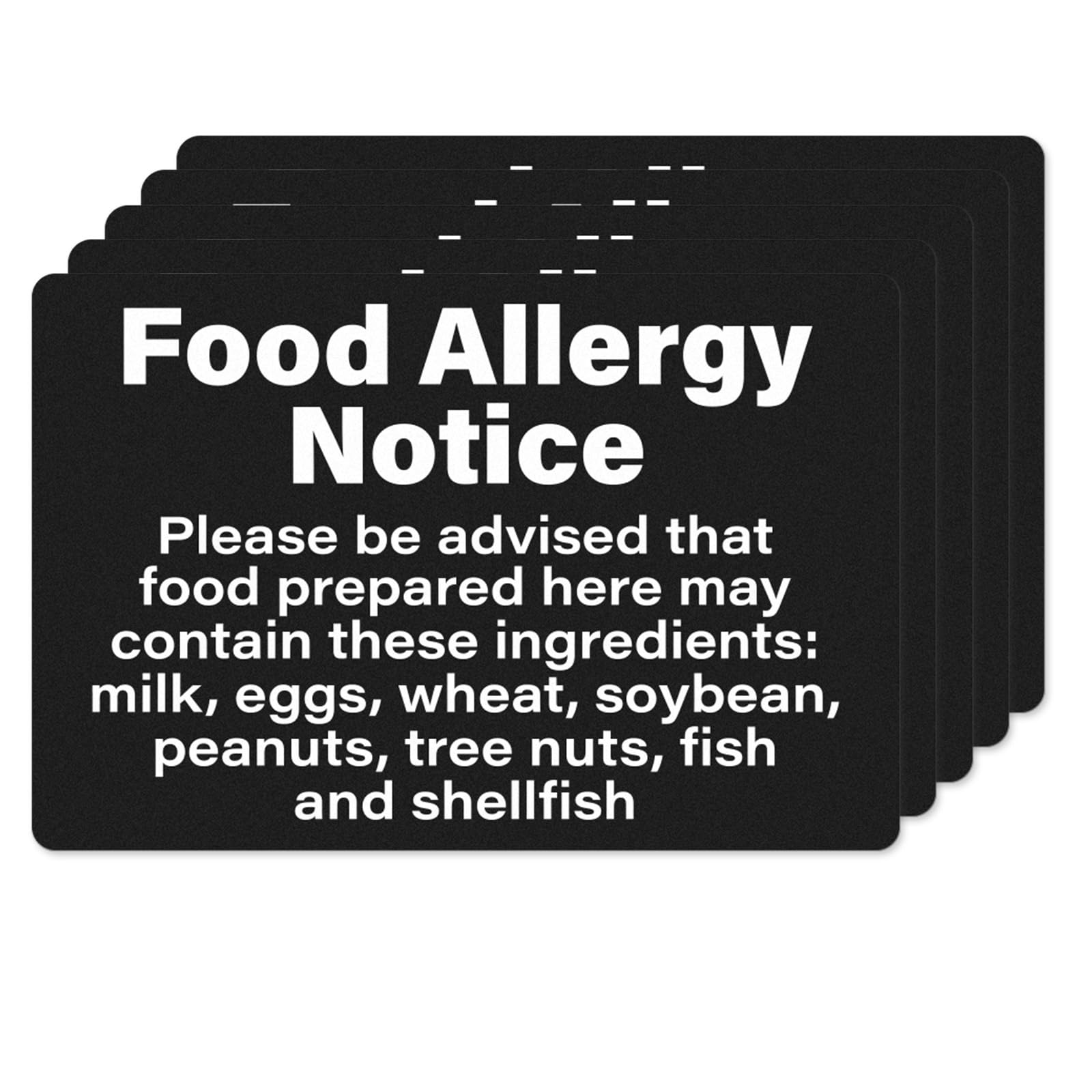YIKIADA 5 Pack Food Allergy Notice Sign 6 × 4 Inches PVC Self Adhesive Waterproof Fade Resistant Alert Signage for Restaurant Cafe Bar Kitchen