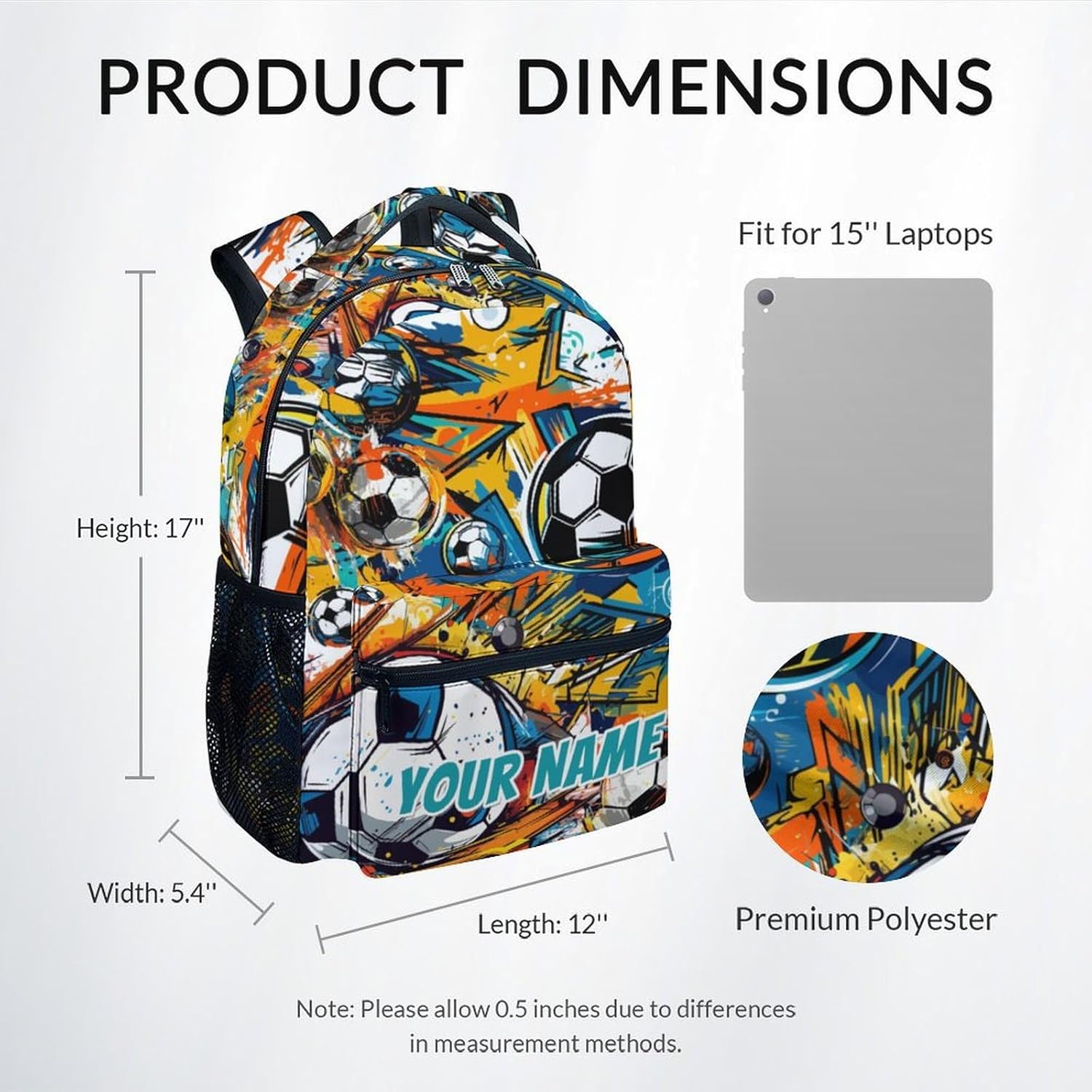 School Backpack for Boys - Custom Soccer Bookbag - Lightweight Durable Large Capacity - 17 Inch Green Kid Backpack for School, Travel and Camp