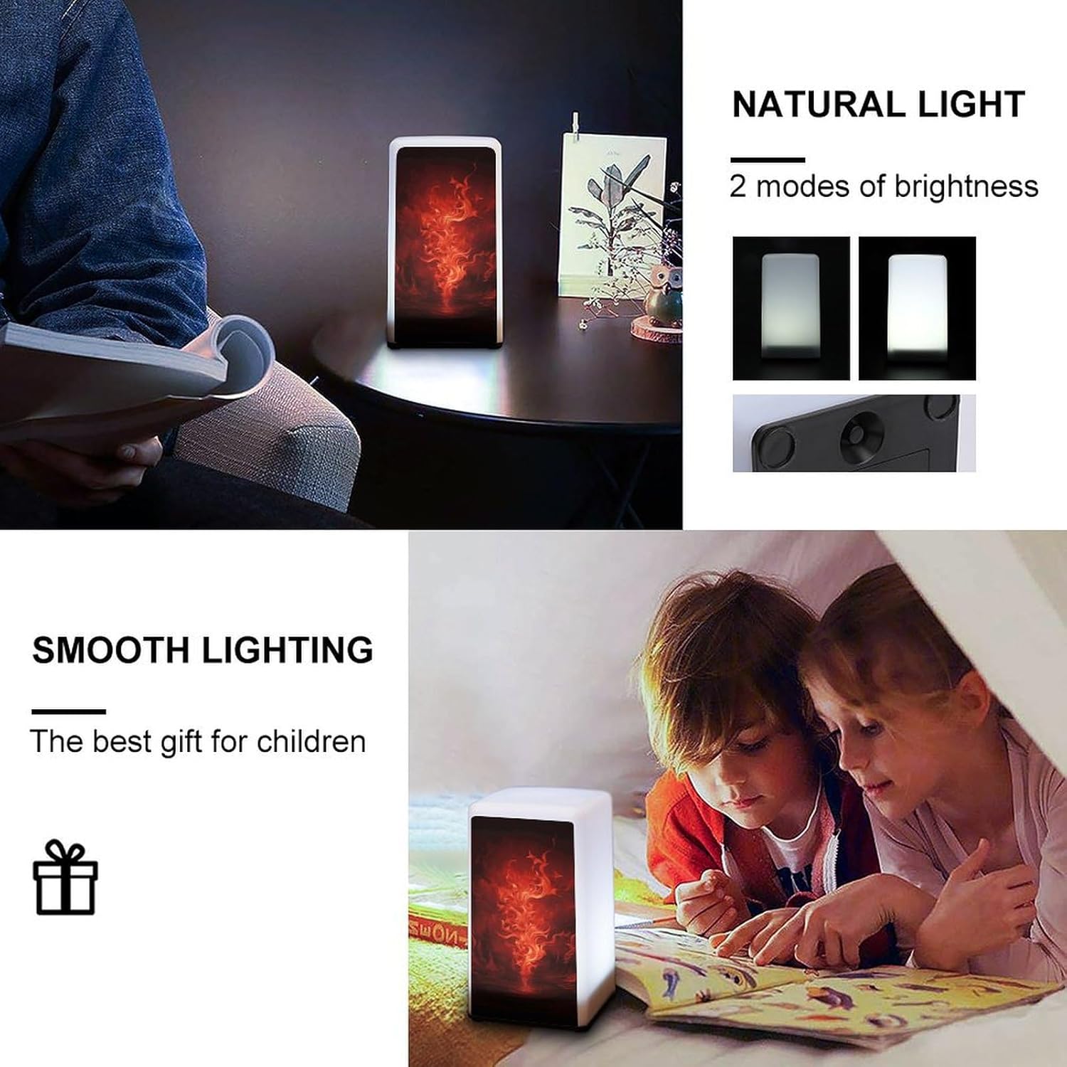 Desk Lamp Table Lamp with 2 Lighting Modes Battery Operated Red Flame Reading Lamp for Bedroom Nightstand