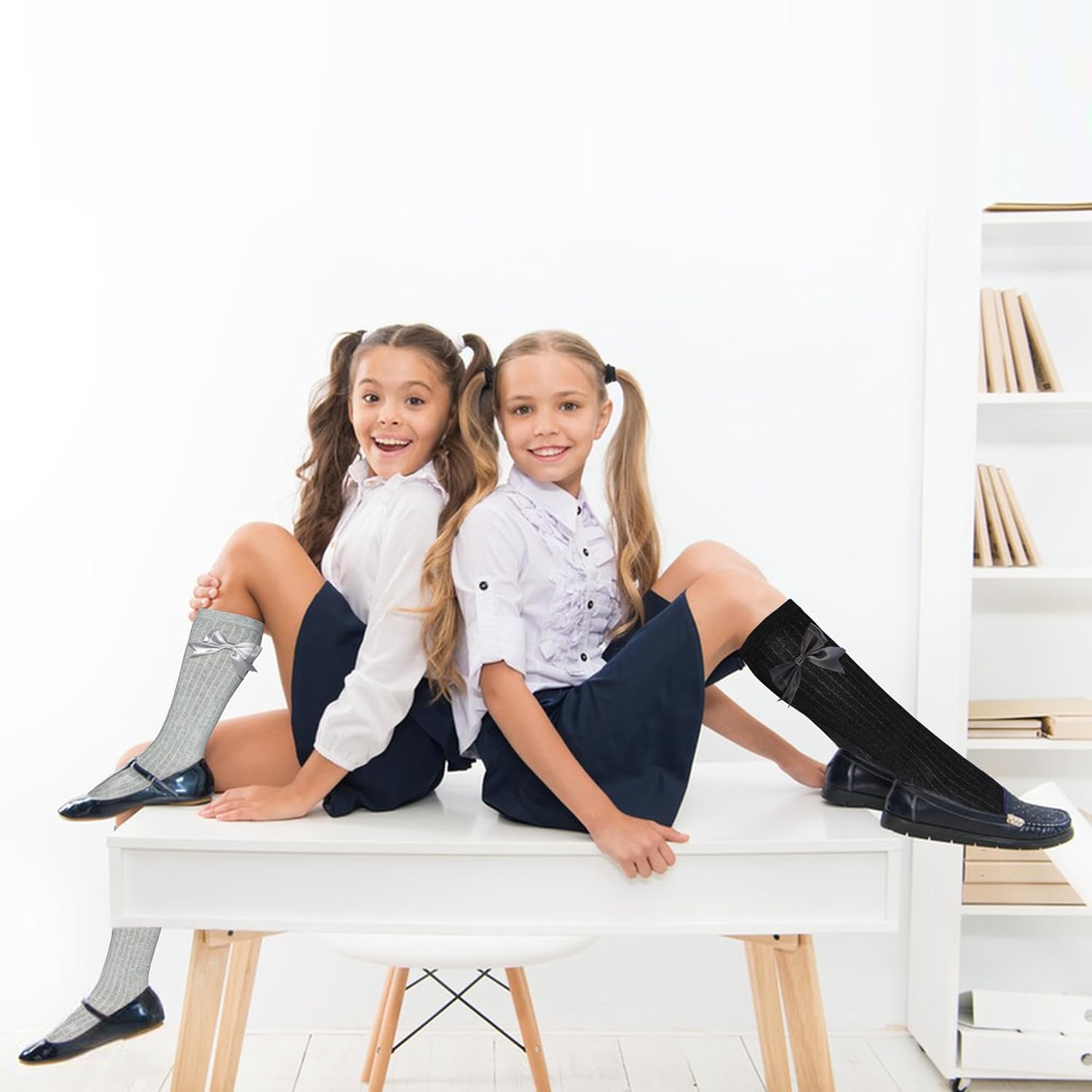 Girls Knee High Socks With Bows - Cotton School Uniform Long Socks for 4-12 Years, 2 Pairs - Image 7