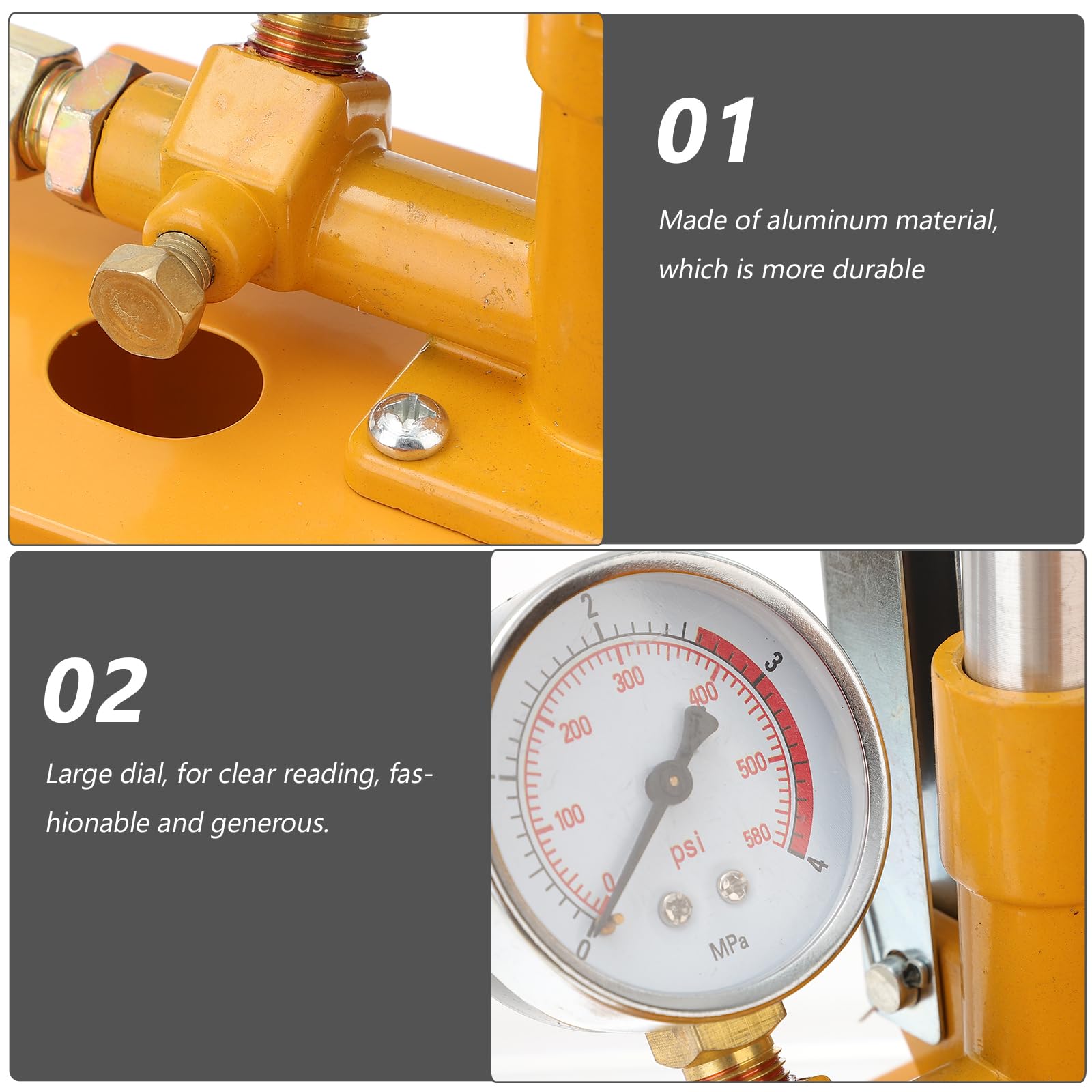 ULTECHNOVO Bomba De Prueba De Presión Manual Para Agua Y Aceite Hidráulico Con Manómetro Grande 11.61X7.08X3.93In Herramienta De Prueba Para Tuberías Válvulas E Industria