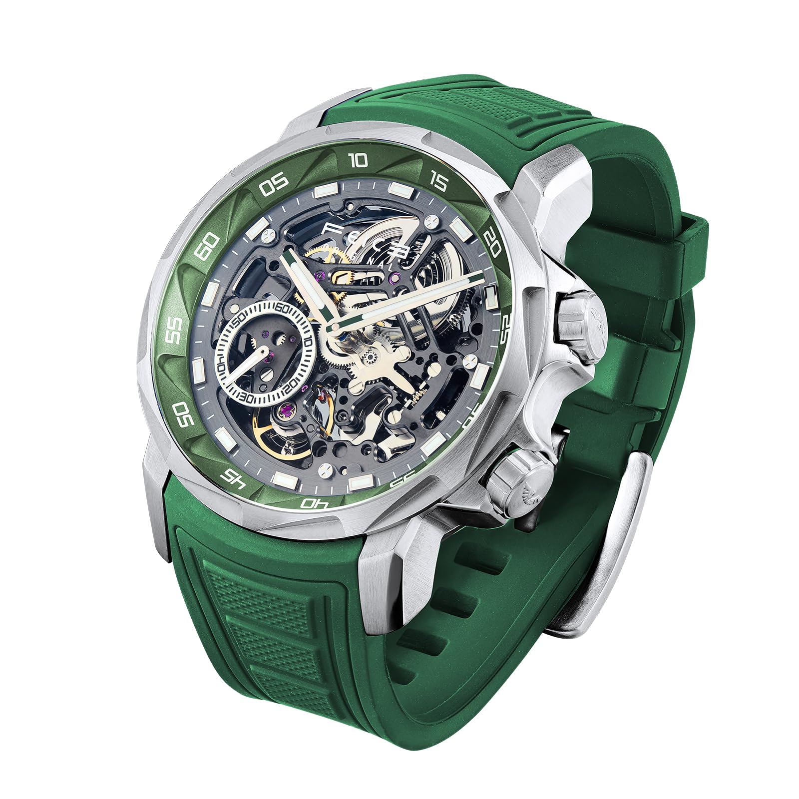 FEICE Watches for Men Automatic Skeleton Watch Waterproof Sapphire Crystal 5ATM Waterproof Wristwatch Anti Shock Luminous Display Business Wristwatch Silicone Strap, FM511, Multicolor, Strap