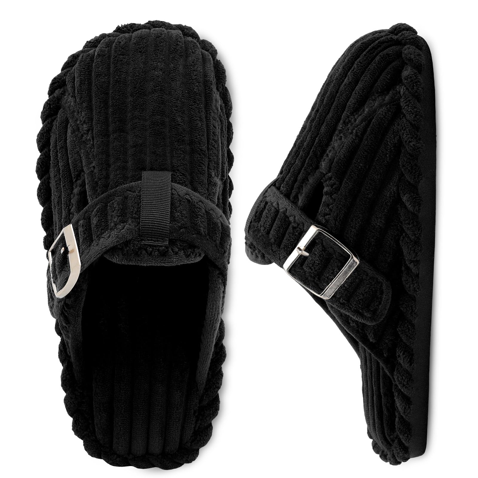 XIHALOOK Slippers for Women Memory Foam Corduroy Soft Slippers House Shoes Comfy Slip On Clogs Black, 11.5-12.5 Women