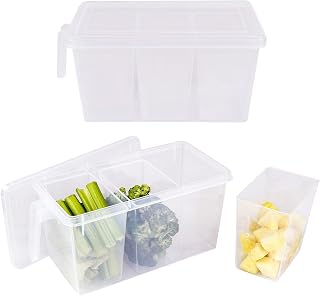 7Penn Divided Food Storage Containers 2pk - 2gal Air Tight 3 Compartment Veggie Tray - Handled Salad Bar Containers for Fridge with Lid - Square Produce Storage Bin Food Prep Container for Snacks