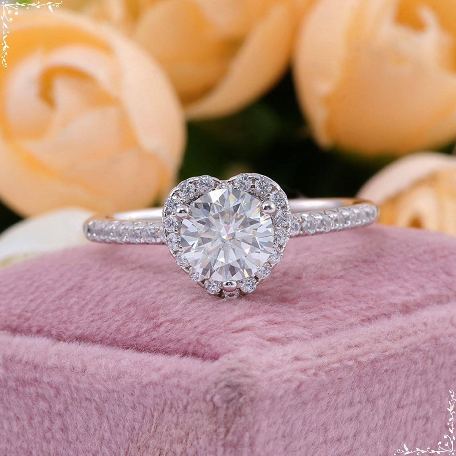 Bague en or 14/9/18 carats pour femme - Sans pierre précieuse - Cœur avec moissanite 1 ct