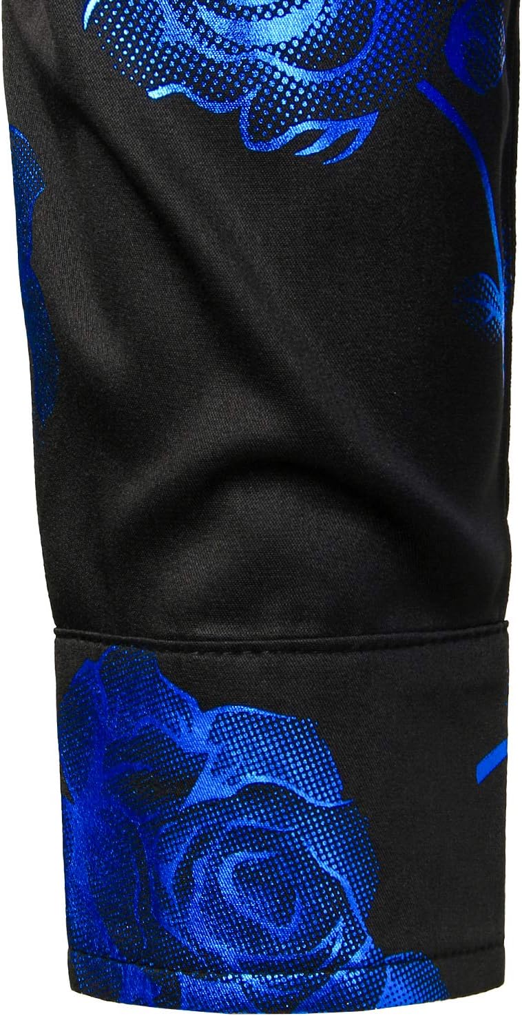 ZEROYAA Mens Hipster 3D Golden Rose Floral Printed Slim Fit Long Sleeve Button Down Dress Shirts - Image 2