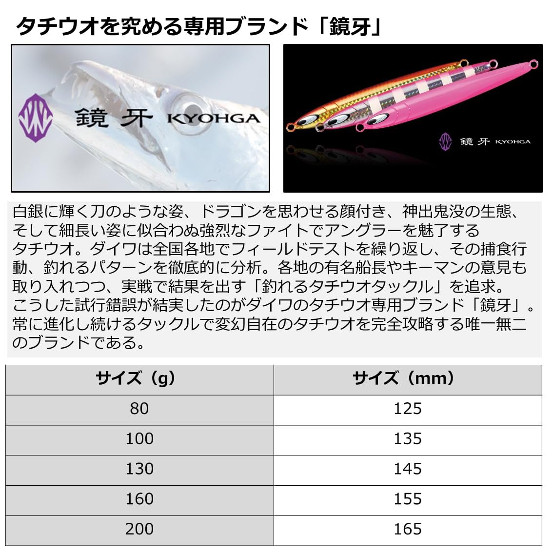 Amazon.co.jp: ダイワ(DAIWA) タチウオ 鏡牙ジグ セミロング 80g