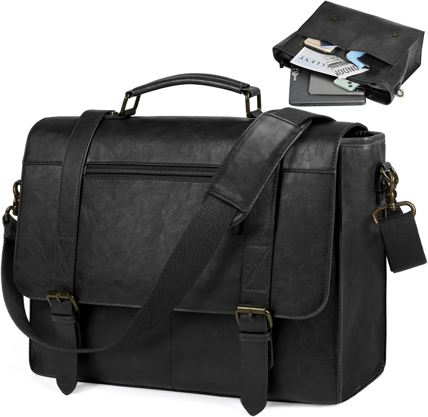 RAINSMORE Messenger Bag for Men 15.6 inch Leather Laptop Bag Vintage Waterproof Satchel Computer Briefcase for Office Work