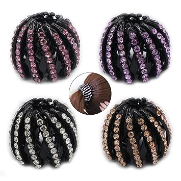 4 Pack Ponytail Holder Hair Accessory Expandable Rhinestone Bird Nest Hair Clip For women Girls