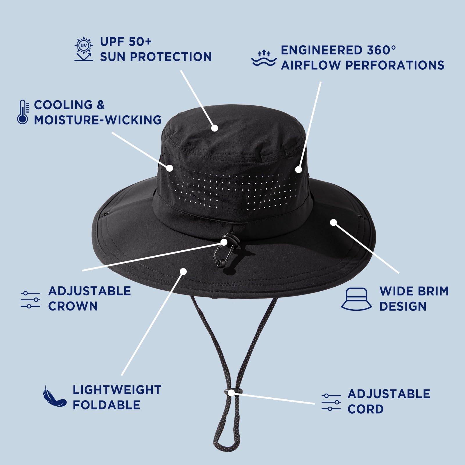 TOP-EX Cappello da sole da uomo, protezione UV, a tesa larga, pieghevole, estivo, per escursionismo, pesca