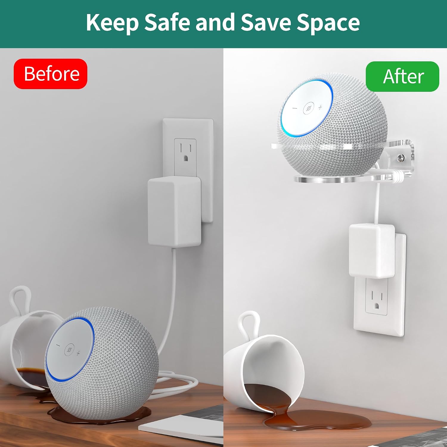 HomeMount Clear Screw Wall Mount - All New 4th Gen Acrylic Holder, Space Saving Solution Bracket Shelf Compatible with Homepod Mini Speaker & Cylindrical Portable Speakers (Clear 2Pack)