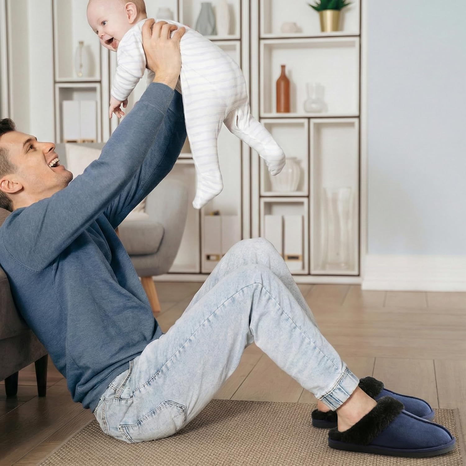 Besroad Mens Slippers Memory Foam House Slippers Warm Fuzzy Bedroom Slide House Shoes Indoor Outdoor Scuff - Image 2