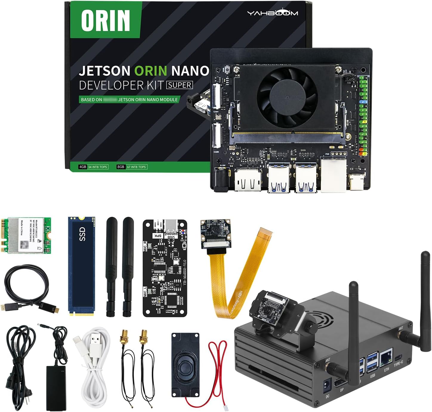 Yahboom Jetson Orin Nano Super AI Large Model Material Jetson Aluminum Case, Voice Module 256GB SSD IMX219 Camera for Mechanical Engineers Embedded Edge System